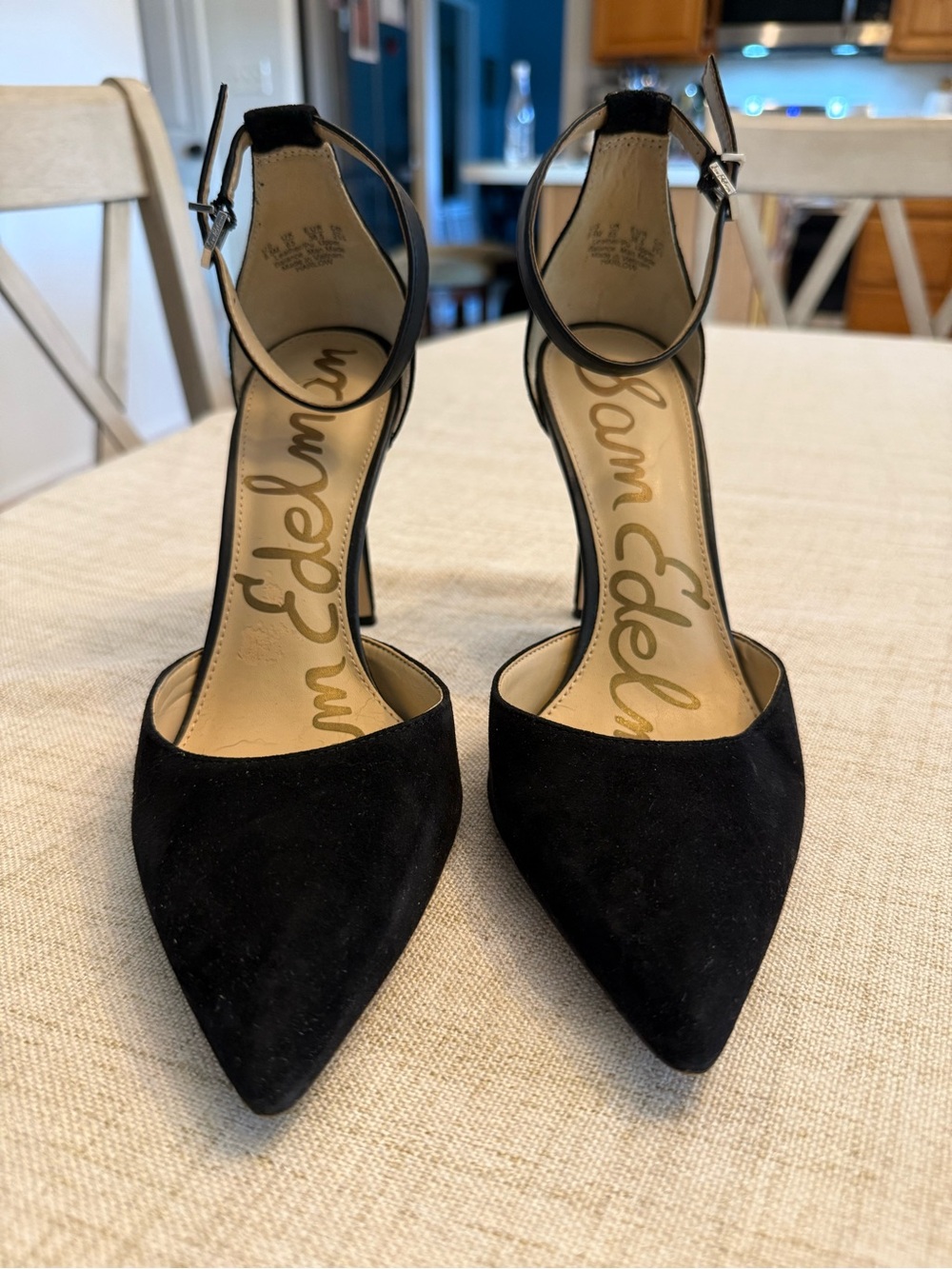 Sam Edelman Black Suede Pointed-Toe Ankle-Strap Pumps